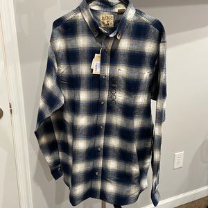 Blue tan and white flannel shirt